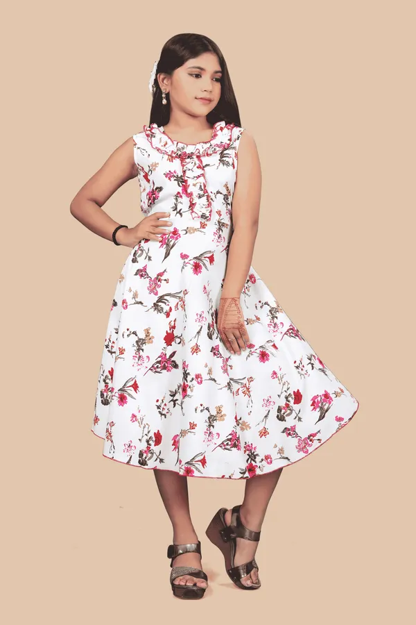 Girls_White_&_Red_Floral_Crepe_Print_Round_Neck_Knee_Length_Dress