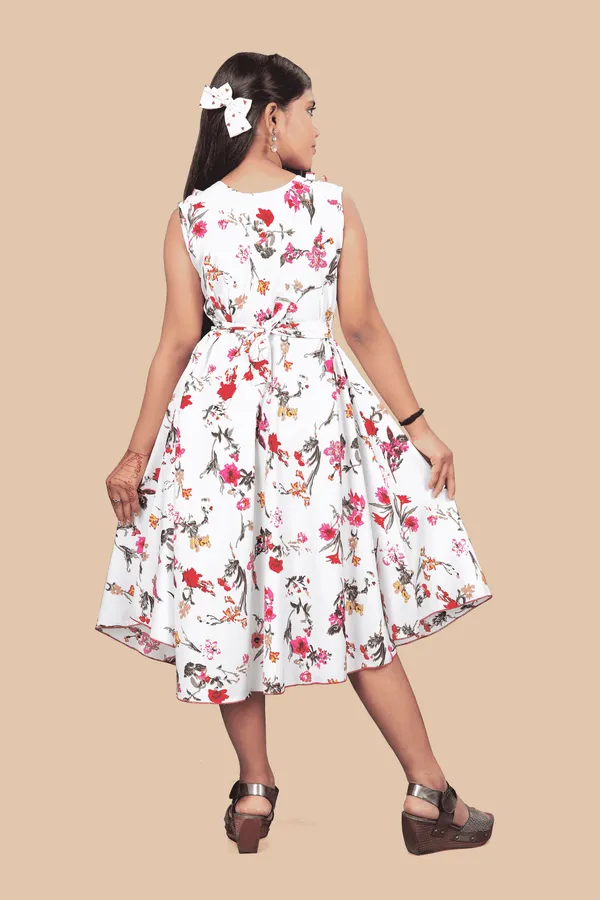 Girls_White_&_Red_Floral_Crepe_Print_Round_Neck_Knee_Length_Dress