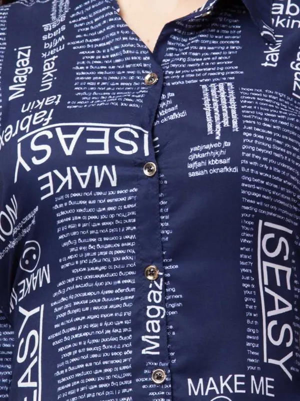 Women_Navy_Blue_&_White_Text_Paper_Printed_Spread_Collar_Casual_Shirt