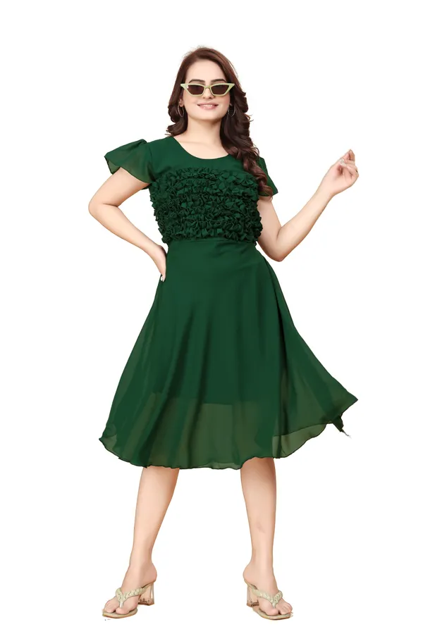 Women_Green_Solid_Knee_Length,_Fit_And_Flare_&_A-line_Georgette_Dress