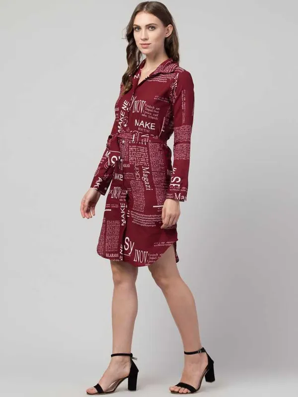 Women_Maroon_&_White_Text_Paper_Crepe_Printed_Spread_Collar_Casual_Dresses