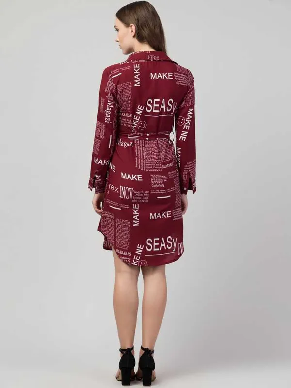 Women_Maroon_&_White_Text_Paper_Crepe_Printed_Spread_Collar_Casual_Dresses