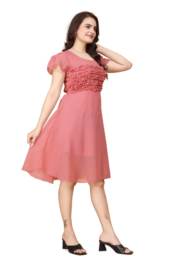 Women_Peach_Solid_Knee_Length,_Fit_And_Flare_&_A-line_Georgette_Dress
