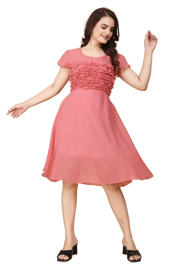 Women_Peach_Solid_Knee_Length,_Fit_And_Flare_&_A-line_Georgette_Dress