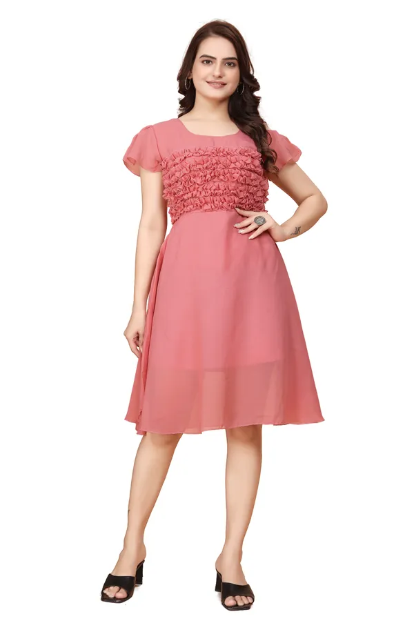 Women_Peach_Solid_Knee_Length,_Fit_And_Flare_&_A-line_Georgette_Dress