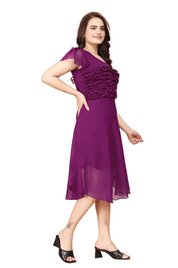 Women_Wine_Solid_Knee_Length,_Fit_And_Flare_&_A-line_Georgette_Dress