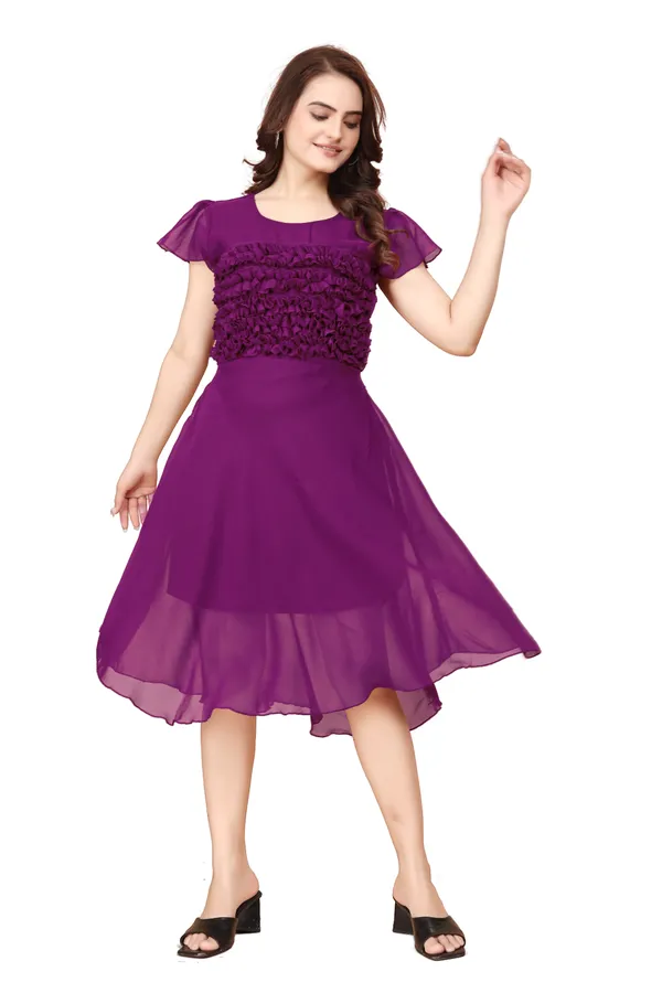 Women_Wine_Solid_Knee_Length,_Fit_And_Flare_&_A-line_Georgette_Dress