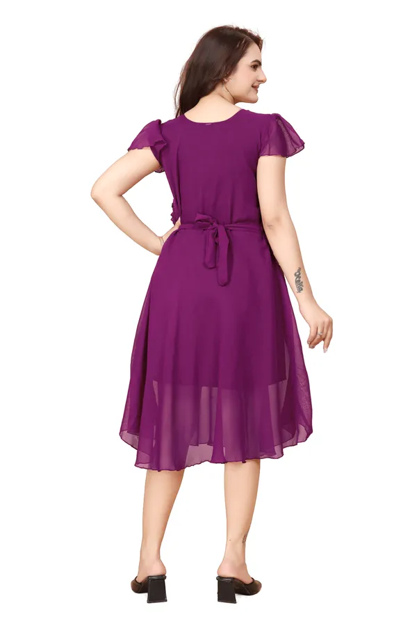 Women_Wine_Solid_Knee_Length,_Fit_And_Flare_&_A-line_Georgette_Dress