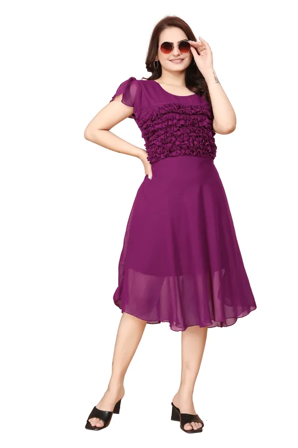 Women_Wine_Solid_Knee_Length,_Fit_And_Flare_&_A-line_Georgette_Dress