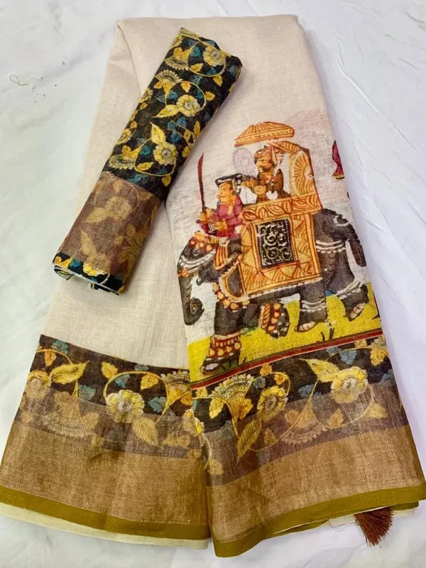 Beige_Colour_Linen_Saree_(With_Unstitched_Blouse_Piece)_(For_Women)