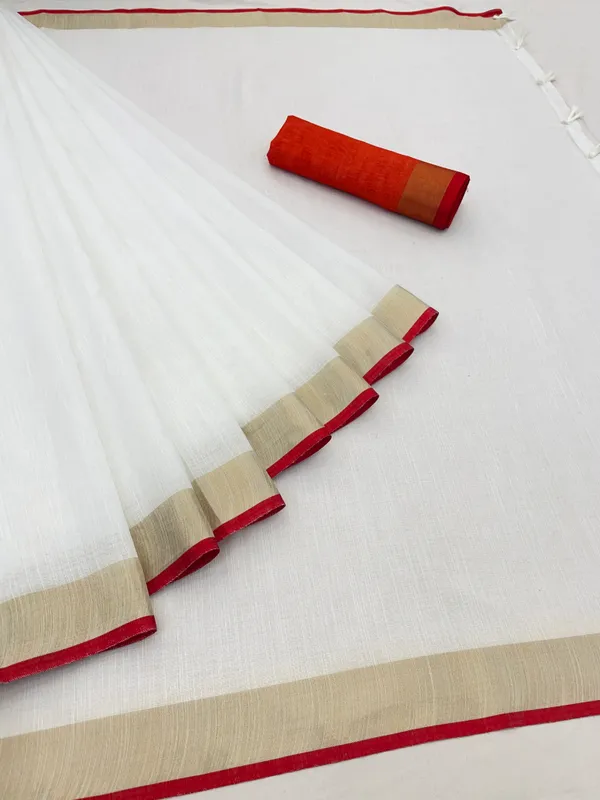 White_Colour_Linen_Saree_(With_Unstitched_Blouse_Piece)_(For_Women)