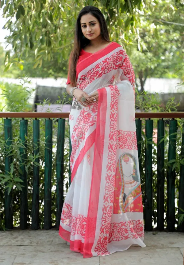 White_Colour_Linen_Saree_(With_Unstitched_Blouse_Piece)_(For_Women)