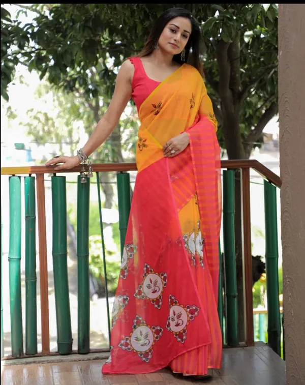 Multi_Colour_Linen_Saree_(With_Unstitched_Blouse_Piece)_(For_Women)