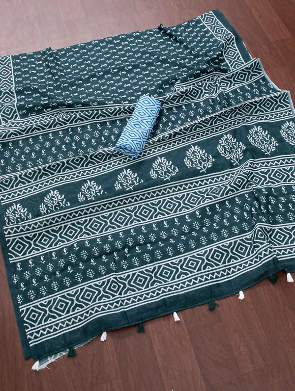 Green_Colour_Linen_Saree_(With_Unstitched_Blouse_Piece)_(For_Women)