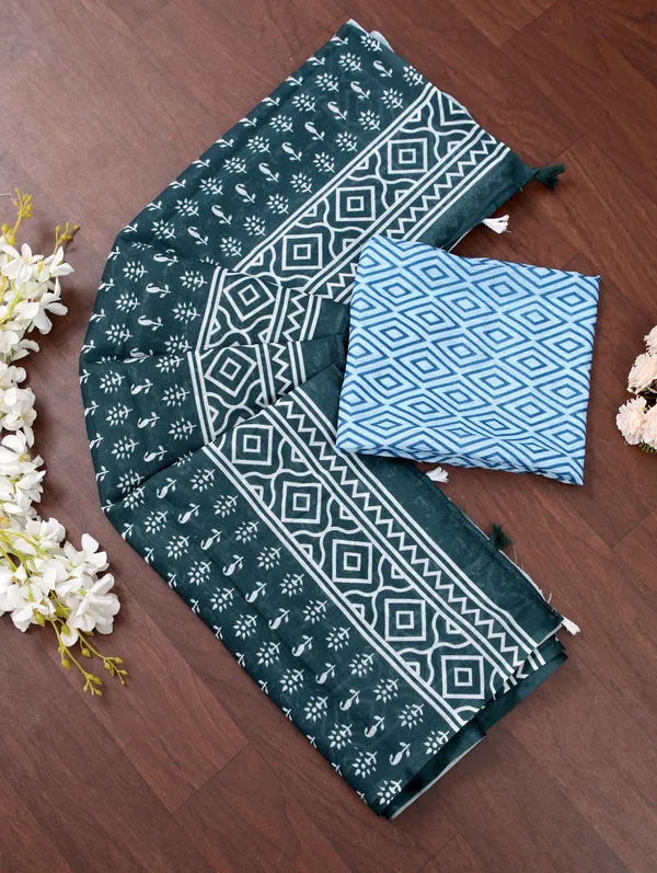 Green_Colour_Linen_Saree_(With_Unstitched_Blouse_Piece)_(For_Women)
