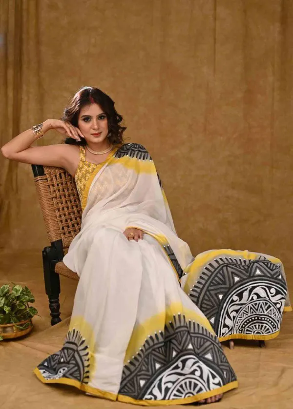 White_Colour_Linen_Saree_(With_Unstitched_Blouse_Piece)_(For_Women)