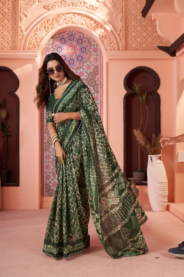 HANDICRAFT_MIRROR_WORK_WOMEN'S_Ikkat_PRINT_PURE_SOFT_COTTON_SAREE_WITH_BEAUTIFUL_BORDER_WORK_With_Blouse_Piece