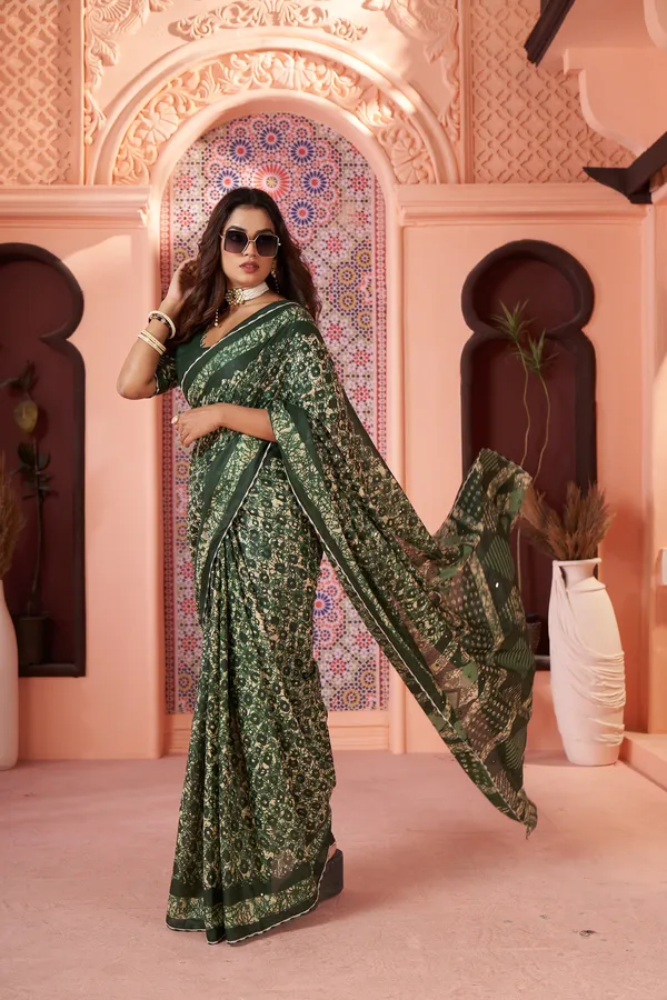 HANDICRAFT_MIRROR_WORK_WOMEN'S_Ikkat_PRINT_PURE_SOFT_COTTON_SAREE_WITH_BEAUTIFUL_BORDER_WORK_With_Blouse_Piece