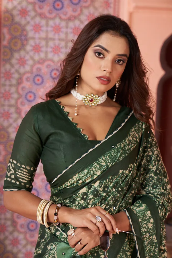 HANDICRAFT_MIRROR_WORK_WOMEN'S_Ikkat_PRINT_PURE_SOFT_COTTON_SAREE_WITH_BEAUTIFUL_BORDER_WORK_With_Blouse_Piece
