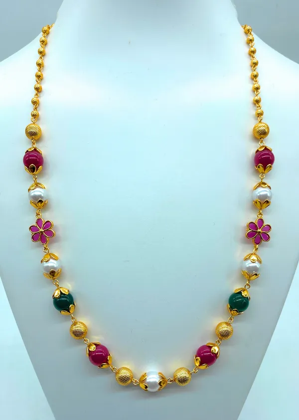 Multicolor_Pearl_Drop_Flower_Necklace_Cum_Chain