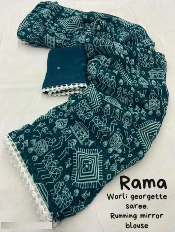 Weightless_Georgette_Mirror_Work_Pompom_Border_Saree_With_Blouse