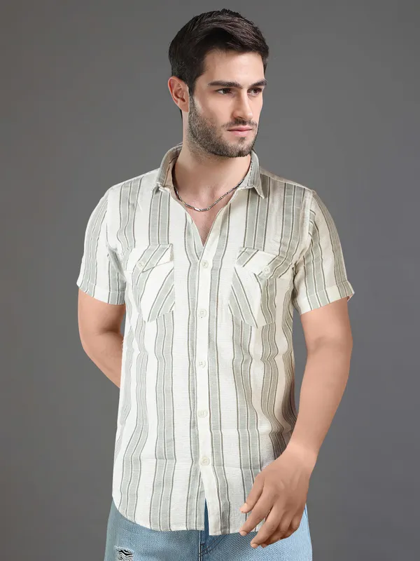 The_Mint_Melody_Green_Cotton_Stripe_Shirt