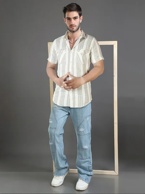 The_Mint_Melody_Green_Cotton_Stripe_Shirt