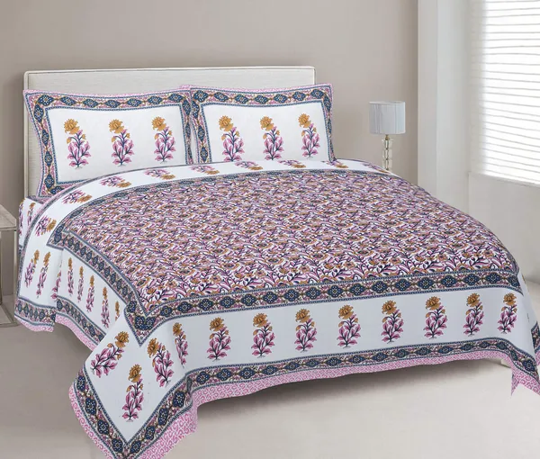 Jaipuri bedsheet Cotton King Jaipuri Prints Flat Bedsheet (Pack of 1