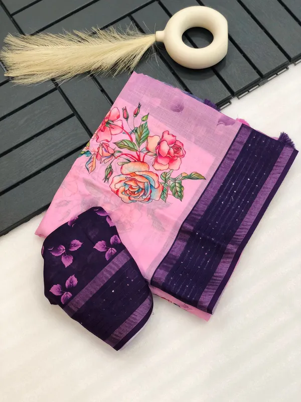 Pink_Sequence_and_Zari_border_Premium_Linen_Saree