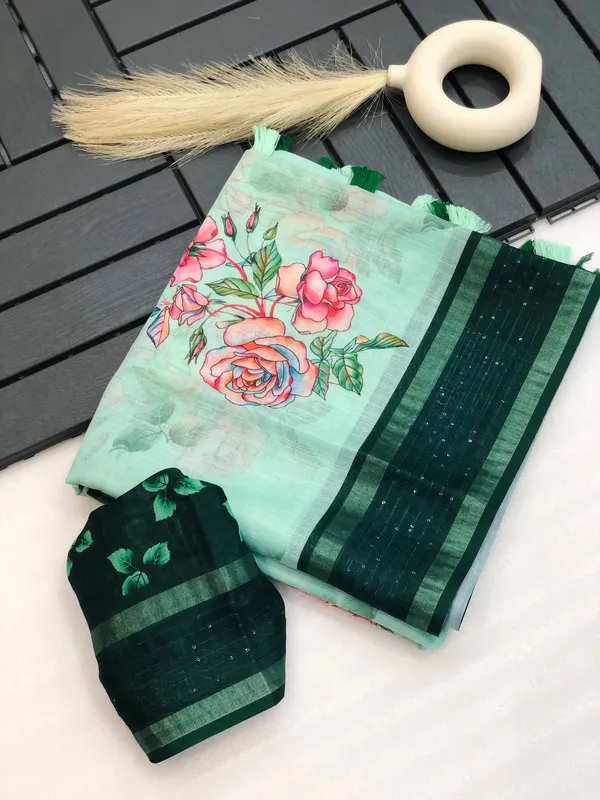 Pista_Color__Sequence_and_Zari_border_Premium_Linen_Saree