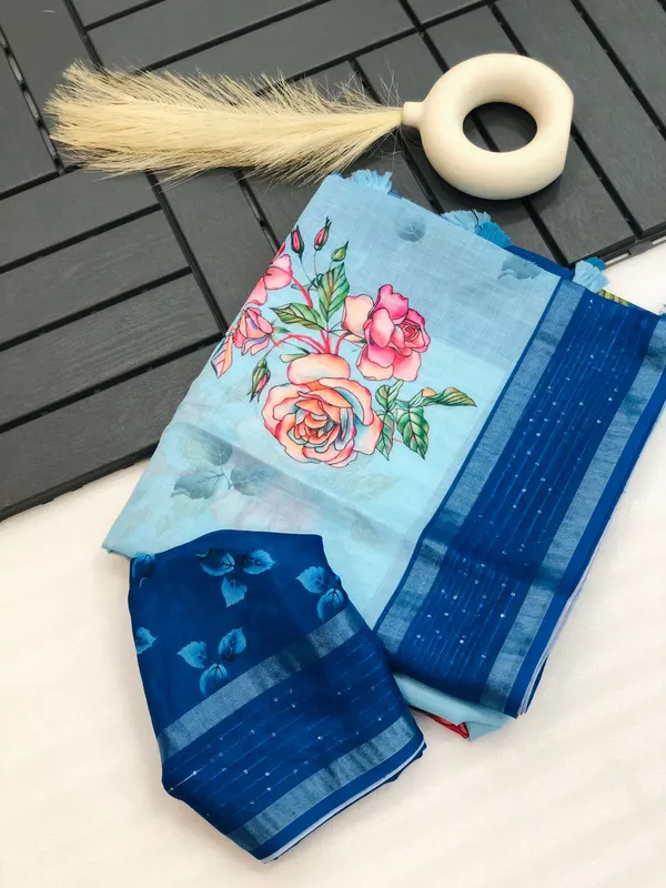 Sky_Blue_Sequence_and_Zari_border_Premium_Linen_Saree