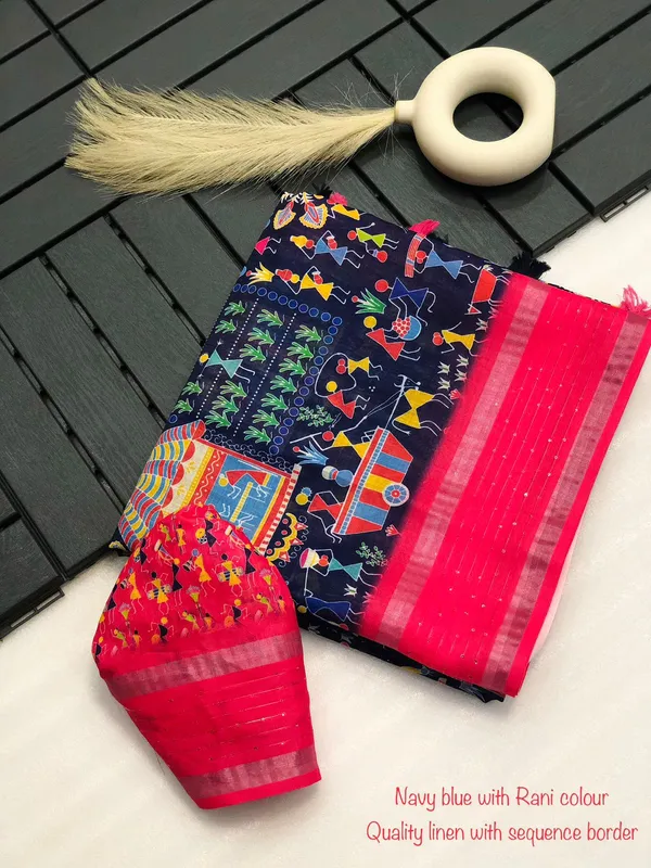 Navy_Blue_Sequence_and_Zari_border_Premium_Linen_Saree