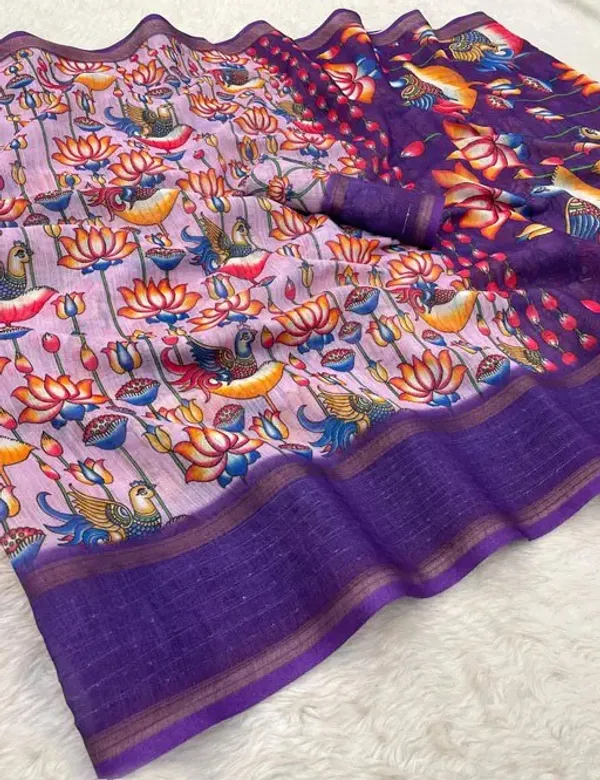levender_Linen_Saree_with_Digital_Print_and_Unstitched_Blouse_Piece