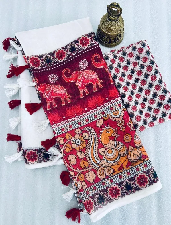 White_Linen_Saree_with_Digital_Print_and_Unstitched_Blouse_Piece