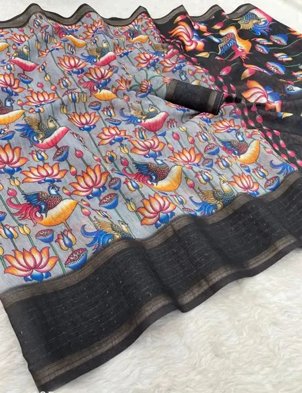 Grey_Linen_Saree_with_Digital_Print_and_Unstitched_Blouse_Piece