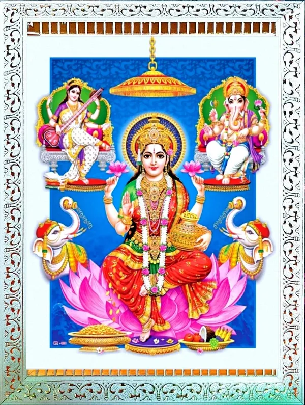 Photo_&_Frame_SUNINOW_Big_size_5D_Laxmi_ganesh_saraswati___(12_x_16_inch_)