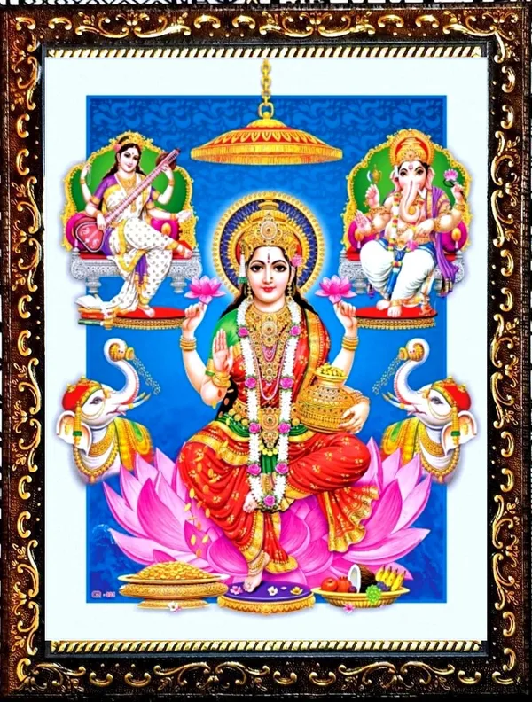 Photo_&_Frame_SUNINOW_Big_size_5D_Laxmi_ganesh_saraswati___(12_x_16_inch_)