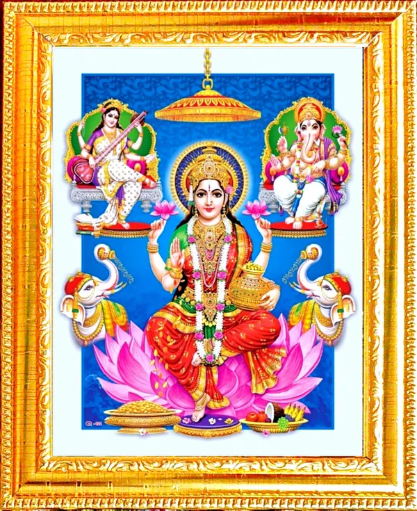Photo_&_Frame_SUNINOW_Big_size_5D_Laxmi_ganesh_saraswati___(12_x_16_inch_)