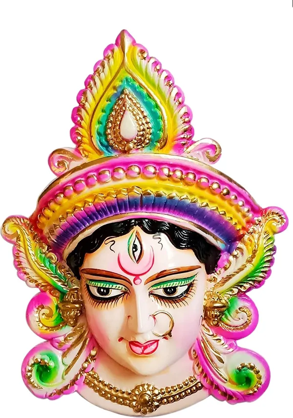 Vastu_Feng_Shui_Beautiful_Maa_Durga_Face_Mask/Vaishno_Devi/Maa_Ambe_28_Cm_(Terracotta,_Multicolor)