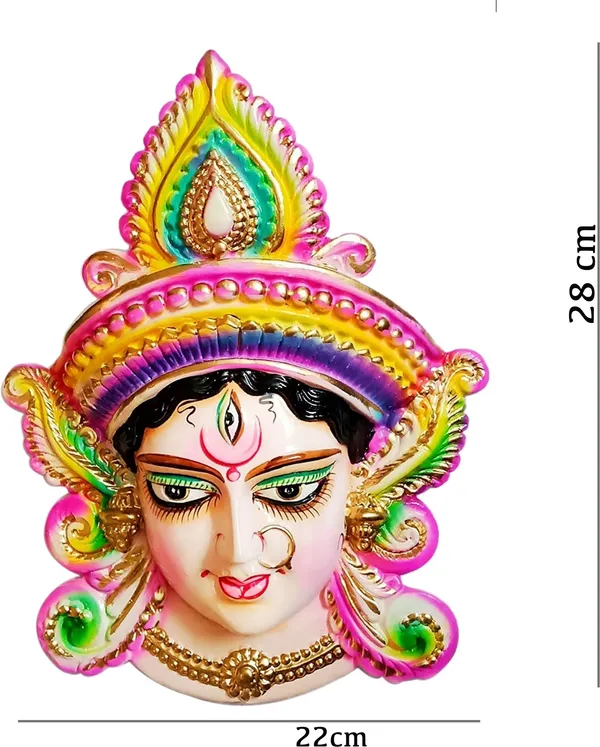 Vastu_Feng_Shui_Beautiful_Maa_Durga_Face_Mask/Vaishno_Devi/Maa_Ambe_28_Cm_(Terracotta,_Multicolor)