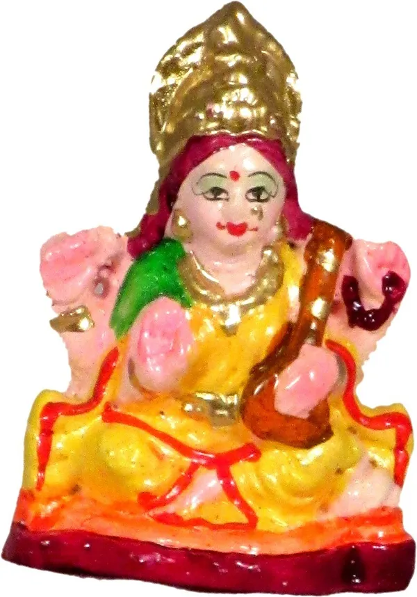 Saraswati_Idol_For_Pooja_Decorative_Showpiece_-_7_Cm_(Terracotta,_Multicolor)