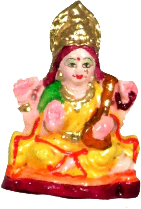 Saraswati_Idol_For_Pooja_Decorative_Showpiece_-_7_Cm_(Terracotta,_Multicolor)