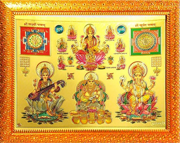 Photo_&_Frame_Asht_Laxmi_Ganesh_Saraswati_With_Laxmi_Yantra_And_Kuber_Yantra_|_Diwali_Pooja