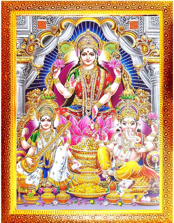 Photo_&_Frame_Laxmi_Ganesh_Saraswati___|_Hindu_Deity