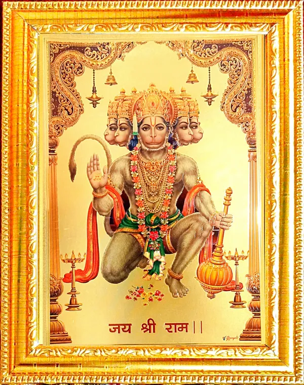 Photo_&_Frame_SUNINOW_Gold_foil_embossed_Panchmukhi_Hanuman___(_33_x_24_cm_)