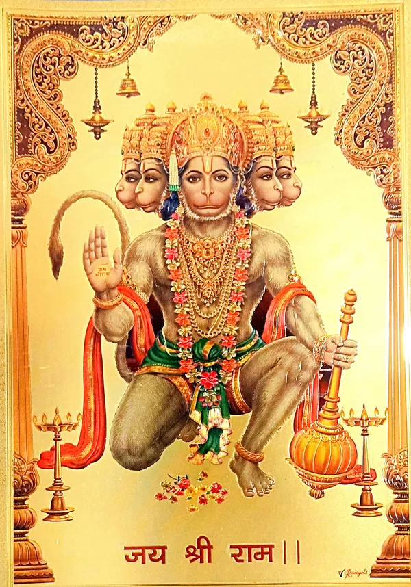 Photo_&_Frame_SUNINOW_Gold_foil_embossed_Panchmukhi_Hanuman___(_33_x_24_cm_)