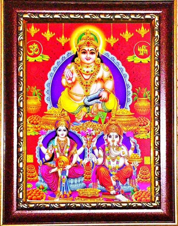 Photo_&_Frame_Shri_Kuber_|Shri_Kubaren_With_Laxmi_Ji_And_Ganesha_Ji_|_Photo_For_Diwali_Pooja