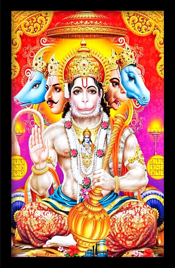 Photo_&_Frame_Panchmukhi_Hanuman___|God___(45_X_32_Cm_)