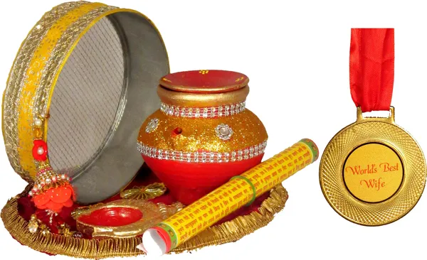 Golden_Karwa_Chauth_Pooja_Thali_Set_With_Medal_For_Best_Wife_|Karwachauth_Thali_Set_|Karwa_Chauth_Thali_Terracotta_Terracotta_(7_Pieces,_Multicolor)
