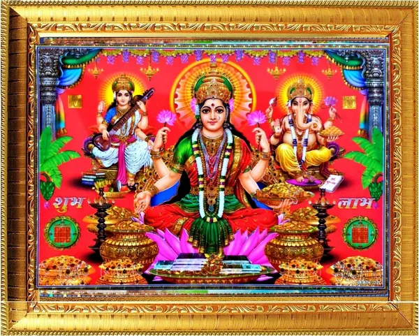Photo_&_Frame_Laxmi_Ganesh_Saraswati_With_Shubh_Labh___|_God__s_|_Hindu_God_Photo_Bhagwan_Photo_Small_Size_Photo_Of_7X_5_Inch